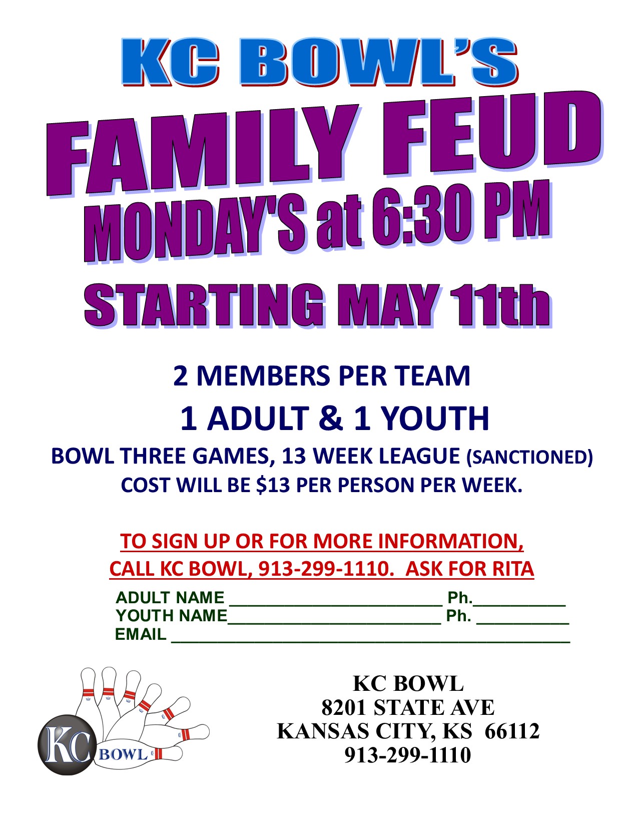 family feud league: Monday's at 6:30PM